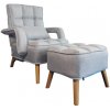 Relaxačné kreslo Carlos svetlo sivé s taburetkou