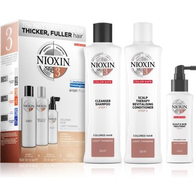 Nioxin System 3 čistiaci šampón 300 ml + revitalizačný kondicionér pre pokožku hlavy 300 ml + starostlivosť na vlasy a vlasovú pokožku 100 ml