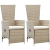 vidaXL Sklápacie záhradné kreslá 2 ks s podložkami béžové polyratanové
