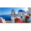 Fotoobraz sklenený na stenu do obývačky Santorini Grécko 100x50 cm
