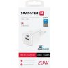 SWISSTEN SÍŤOVÝ ADAPTÉR GaN 1x USB-C 20W PD A 1x USB-A 18W QC BÍLÝ 22071100