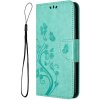 Peňaženkové puzdro Embossing Pattern Motýľ a kvet zelené – Samsung Galaxy A05s