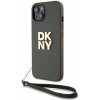 Zania kryt DKNY PU Leather Stack Logo Wrist Strap pre Apple iPhone 15, zelená