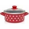 Metalac smaltovaný Randlík s pokrievkou 14 cm - 1L Červené bodky - čierne vnútro (Smaltovaný randlík 1L ČERVENÁ BODKA )