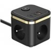 Viking síťový adaptér YC33, 3x 230 V, 1x USB-A, 2x USB-C, tlačítko ON/OFF, délka 1,4 m, černá