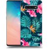 Picasee silikónový prehľadný obal pre Samsung Galaxy S10 Plus G975 - Pink Monstera