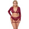 Cottelli Curves - čipkovaná súprava s dlhým rukávom (červená) - 2XL