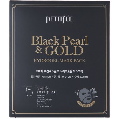 Petitfee & Koelf Black Pearl & Gold Hydrogel Mask Pack Hydrogélová textílna maska 5 x 32 g