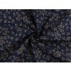 Bavlněná látka / plátno s řidší vazbou květinky METRÁŽ - 3 modrá tmavá