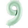 PartyDeco Fóliový balón narodeninové číslo 9 pastelovo-zelený 72 cm