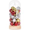 VEYRA | Vianočné Plamienky | Sklenený svietnik s červenými a zlatými guľkami | LED osvetlenie | 22 cm