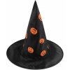 Karnevalový klobúk čarodejnícky - pavučina, lebka, netopier, tekvica, čarodejnica - čierna tekvica - VÝPREDAJ
