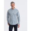 Ombre Men's SLIM FIT shirt in small leaf print - light blue šedá S Ombre 5902228934011