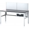 Alfa 3 Nastaviteľný dielenský stôl MECHANIC II s perfopanelom, 1 zásuvkový box na náradie, 1600x700x745-985 mm, sivá/antracit