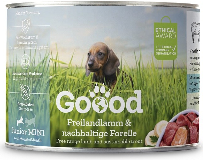 Goood Junior Mini Freilandlamm & Nachhaltige Forelle s jahňacím a pstruhovým mäsom 24 x 200 g