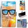 Peňaženkové kožené puzdro DRAWING na Huawei P50 - Cat Drinking Soda