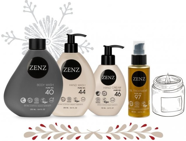 Zenz Organic Body Pure Set - Sprchový gel No. 40 250 ml + tekuté mýdlo No. 44 250 ml + krém na rue No. 46 130 ml + olej No. 97 100 ml Dárková sada