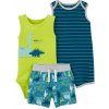 CARTERS CARTER'S Set 3dielny overal letný kr. rukáv, body bez rukávov, kraťasy Stripes Dinos chlapec 9m