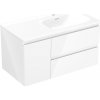 Mexen Orio, kúpeľňová skrinka 90 cm s pravým umývadlom Vela, 2S, 1D, biela lesklá, 91A13-09047-3-BBFFF00-W23P00