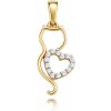 MINET Zlatý príves mačka so srdiečkom s bielymi zirkónmi Au 585/1000 0,70g