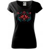 folklór - dva červené vtáčiky - Dámske tričko Pure - M ( Čierna )