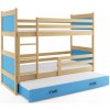 BMS GROUP Patrová postel s přistýlkou RICO 3 90x200 cm, borovice/modrá (Volba matrace: Pěnová matrace)