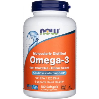 Now Foods Omega-3 molekulárne destilované a entericky obalené 180 mäkkých gélov