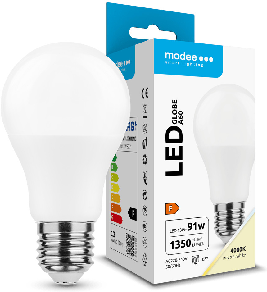 Modee Lighting LED Globe A60 žiarovka 13W E27 neutrálna biela MLG4000K13WE27