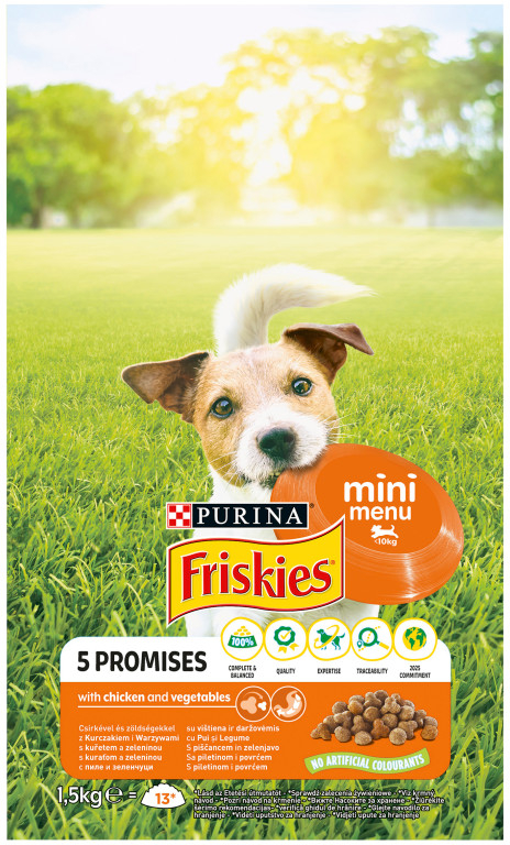 Purina FRISKIES Mini Menu Pes Gran Kura a Zelenina 1,5 kg