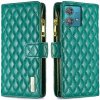 Peňaženkové kožené puzdro Diamond Zipper na Motorola Edge 40 Neo - Zelená