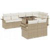 9-dielna súprava záhradného sedenia s vankúšmi, béžový polyratan