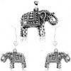 Šperky eshop strieborný set náušnice a prívesok gravírovaný slon s čiernou patinou SP85.05