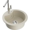Mexen Diego, 1-komorový granitový drez 488x488x167 mm a drezová batéria Flora, béžová, 6512-69-670401-00