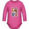 Detské Body s Dlhým Rukávom - Nápis LOVE s labkou - Fuksiová - 12 - 18 mesiacov - Detské