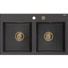 MEXEN/S MEXEN/S - Hektor granitový drez 2-bowl 800 x 480 mm, čierna kropenatá, zlatý sifón 6521802000-76-G