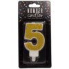 PartyDeco Sviečka čísla „5“ zlato 7 cm
