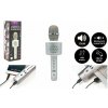 Mikrofón karaoke Bluetooth strieborný na batérie s USB káblom