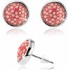 Šperky eshop - Náušnice kabošon, vypuklý povrch, drobné biele kvietky, červené pozadie SP74.13