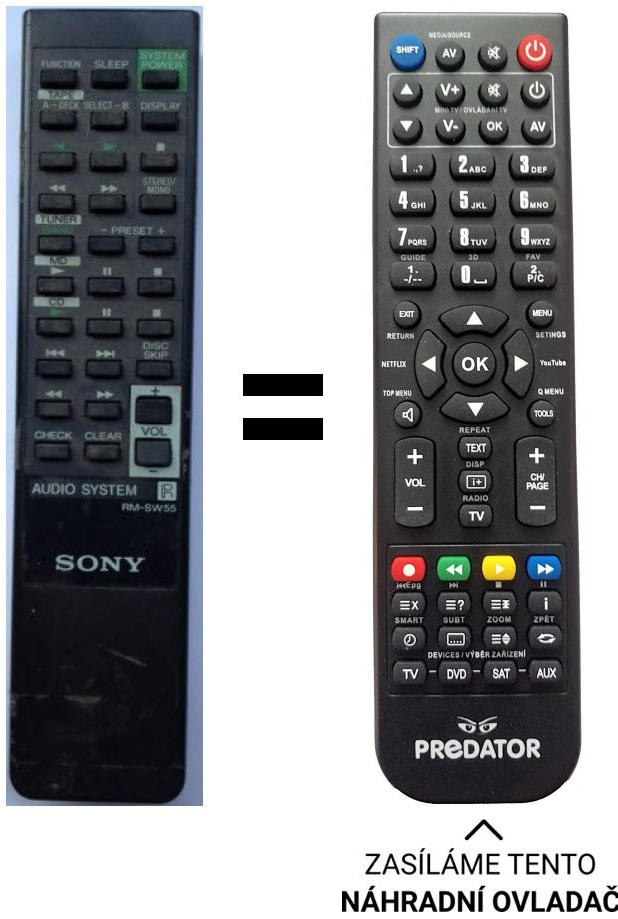 Diaľkový ovládač Predátor Sony RM-SW55