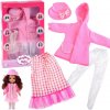 Ružová sada oblečkov pre bábiku 36–40 cm – šaty, kabátik a klobúčik