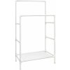 Kovový stojan na oblečenie s policou a dvojitou tyčou, biely