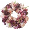 Prútený veniec ozdobený umelými ružami a hortenziami Ø 30cm