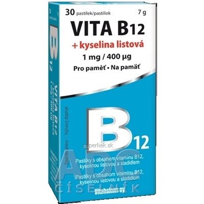 Vitabalans VITA B12 + kyselina listová (1 mg/ 400 mcg) pastilky 1x30 ks, 6410530052167