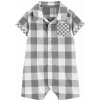 CARTER'S Overal letný krátky rukáv Grey Gingham chlapec NB