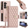 Multifunkčné peňaženkové puzdro Rhombic Lanyard na Samsung Galaxy Z Fold 6 5G - Ružová zlatá