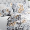 Biante Bavlnené posteľné obliečky Sandra SA-367 Sivo-oranžové kvety na bielom Predĺžené 140x220 a 70x90 cm