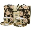 Duo Porcelánová šálka na nohe s podšálkou English Roses Black 2 x 90 ml
