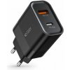 Nabíjací adaptér Tech-Protect C30W, USB Type-C + zásuvka USB-A, QC3, PD30W, čierny