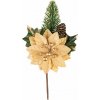 Vetvička MagicHome Vianoce, s kvetom poinsettia, zlatá, 18 cm