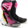 Boty SUPERTECH R, ALPINESTARS (černá/bílá/růžová/žlutá, vel. 45)
